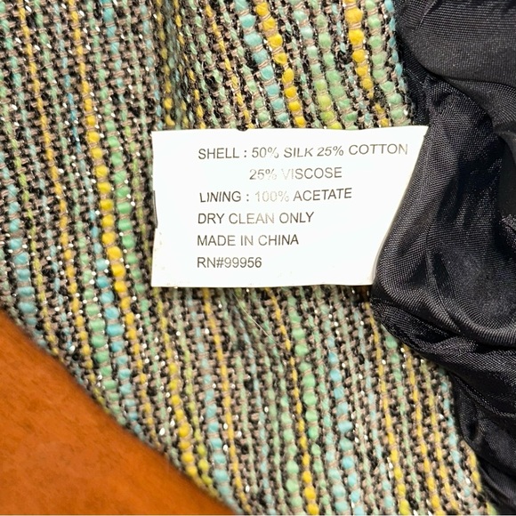 Shoshanna Green Stripe Silk Blend Metallic Sleeveless Tweed Dress - Size 6 - Picture 9 of 9